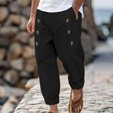 Wiaofellas  -  Men's Cotton Linen Casual Pants Loose Drawstring Beach Trousers