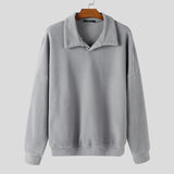 WIAOFELLAS  -  Men Hoodies Solid Color Lapel Long Sleeve Loose Men Pullover Streetwear Korean Style Fashion Casual Tops Male Sweatshirt