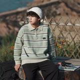 WIAOFELLAS  -  Japanese retro striped sweater men's autumn and winter lazy style teenager niche couple knitted top