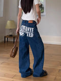 WIAOFELLAS  -  Retro Letter Straight Leg Jeans Fashionable Harajuku Ins Artistic and Popular Trend Baggy Jeans Y2k Coquette Denim Woman Pants