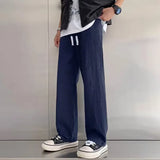 Wiaofellas  -  Men's Cotton Linen Casual Pants Summer New Sle Drapey Straight Leg Loose Trendy Thin Wide Leg Sports Long Trousers