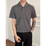 WIAOFELLAS  -  Romange Italian-style cat eye stone knitted short-sleeved men's old Qian style outfit base T-shirt Autumn clothes