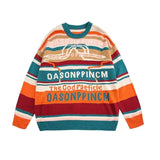 WIAOFELLAS  -  Men's Knitted Sweaters Retro Contrast Striped Round Neck Sweater Women Autumn Winter Long Sleeves Letter Pullover Tops