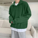 WIAOFELLAS  -  Men Hoodies Solid Color Lapel Long Sleeve Loose Men Pullover Streetwear Korean Style Fashion Casual Tops Male Sweatshirt