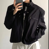 WIAOFELLAS  -  Men Clothing Fashion Korean Style Stand Up Collar Jackets Solid Color Bomber Jacket Men Casual Zipper Workwear Jacket Outwear