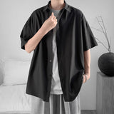 WIAOFELLAS  -  Simple Men's Shirts Turn-down Collar Ice Silk Solid Color Short Sleeved Loose Menswear Single Breasted Male Tops