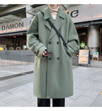 WIAOFELLAS  -  Korean Trend Men's Loose Casual Double-breasted Overcoat Autumn Winter Fashion New Long Sleeve Woolen Long Coat Cardigans Jacket