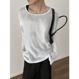 WIAOFELLAS  -  Summer New Men's T-shirt O-neck Off Shoulder Long Sleeve Knitted Tees Top Man Thin Breathable Loose Casual T-shirt For Male