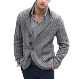 Wiaofellas  -  Men's Winter Knitted Cardigan Jacket Luxury Jacquard Button-down Sweater Fashion Long Sleeve Solid Color Streetwear Pocket Coat