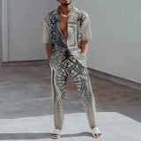 WIAOFELLAS  -  New Spring/Summer Fashion Shirt Set Men's 3D Printed Collar Short Sleeve Casual Solid Color Set Hawaiian Shirt Holiday Men's Set