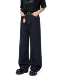 WIAOFELLAS  -  American High Street Redline Denim pants Men Spring Autumn Vintage Dark Straight Trousers Fashion Loose Back Paris Buckle Jeans