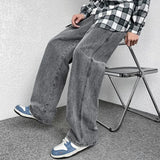 Wiaofellas  -  Men's Baggy Jeans Fashion Straight Leg Wide Leg Casual Trousers Street Loose Four Seasons Denim Pants Grey Blue Black 3XL