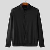 WIAOFELLAS  -  Men Sweatshirts Solid Color Stand Collar Long Sleeve Zipper Male Cardigan Streetwear Autumn Fashion Casual Hoodies