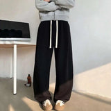 WIAOFELLAS  -  Fleece Thickened Men Sweatpants Drawstring Solid Color Pleated Design Elastic Waist Straight Leg Male Bottom Spring