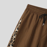 Wiaofellas  -  Men's Pants Leopard Print Patchwork Drawstring Joggers Wide Leg Pants For Man Streetwear Loose Fashion Casual Trousers