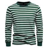 Wiaofellas  -  Autumn New Cotton Long Sleeve T Shirts Men Contrast Striped O-neck Men T-shirt Quality Brand Male Clothing