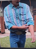 Wiaofellas  -  Men's Retro Western Striped Shirt Casual Short Sleeve Button-Up Cowboy Style Shirt