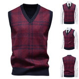 Wiaofellas  -  Men's Knitted Warm Sweater in Autumn and Winter V-neck Vest Diamond Grid Twisted Flower Casual Fashion Versatile Top