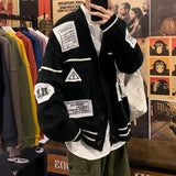 WIAOFELLAS  -  Cardigan Sweater Men's Korean Style Trendy Brand Loose Letter Knit Sweater Hong Kong Style Versatile Student Sweater Jacket