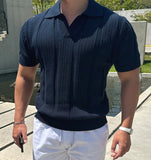 WIAOFELLAS  -  New American Niche Design Knitted Polo Shirt Men Breathable Hollow Short Sleeve Lapel Mesh Tight Sleeve T-shirt