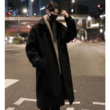 Wiaofellas  -  Men's Stand Collar Woolen Trench Coat Men Side Buttons Casual Loose Korean Style High-end Winter Thick Elegant Fashion Overcoat