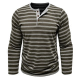 WIAOFELLAS  -  New Men's Henley Collar Long Sleeve T-Shirts Striped Casual Button T Shirt for Men Spring Autumn Male Fashion Cotton Tees Tops