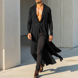 WIAOFELLAS  -  Men Long Style Shirt Solid V Neck Long Sleeve Casual Men Clothing Streetwear Loose One Button Fashion Camisas Shirts Men