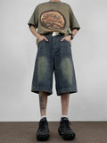 Wiaofellas  -   Summer Men Fashion Loose Wide Leg Short Jeans Male Streetwear Baggy Denim Shorts Mens Casual Straight Capris Pants G233