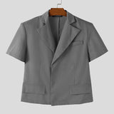 WIAOFELLAS  -  Men Blazer Solid Color Lapel Short Sleeve Casual Crop Blazer Men Streetwear Fashion Elegant Leisure Male Suit S-5XL 2026