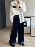 Wiaofellas  -  Denim Velvet Bright Line Personality Men's Casual Straight Wide Leg Pants New Korean Style Fashionable 2A1838