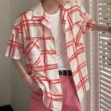WIAOFELLAS  -  2025 Men Plaid Shirt Lapel Short Sleeve Oversize Casual Men Clothing Streetwear Pockets Korean Fashion Male Shirts S-5XL