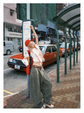 WIAOFELLAS  -  Retro Straight Leg Casual Pants High Street Wide Leg Men's Style Spring Autumn Design Loose American Green Trousers for Men And