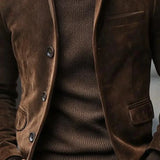 Wiaofellas  -  Men Vintage Faux Suede Blazer Jacket Single‑Breasted Coat Autumn Winter American Retro Casual Business Slim Fit Outerwear