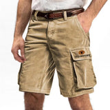 Wiaofellas Men's Outdoor Leisure Vintage Yellow Stone Printed Multi-Pocket Shorts