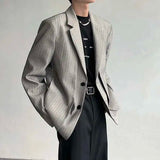 WIAOFELLAS  -  Fake Two Piece Men's Suit Shoulder Padded Design Solid Color Stripe Single Breasted Spring New Male Blazers Fashion