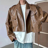 WIAOFELLAS  -  Autumn And Winter New Men's Short Pu Leather Jacket American Retro Fashion Trend High Street Casual Loose Niche Men's Tops