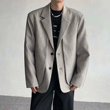 WIAOFELLAS  -  Fake Two Piece Men's Suit Shoulder Padded Design Solid Color Stripe Single Breasted Spring New Male Blazers Fashion