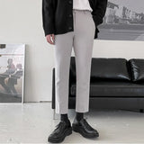 Wiaofellas  -  Trousers Spring Men's Slim Fit Suit Pants Korean Fashion Straight Casual Black Grey Ankle Length Pants New 2Y2105