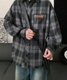 Wiaofellas  -  Retro Plaid Shirt with Long Sleeves for Men's Design Loose Feel