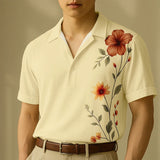WIAOFELLAS  -  Men Shirt Flower Printing Lapel Short Sleeve Loose Summer Men Clothing Streetwear 2025 Korean Style Fashion Male Tops