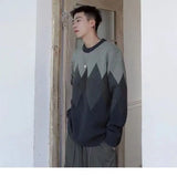 WIAOFELLAS  -  New Men's Thickened Printed Round Neck Pullover Sweater Autumn and Winter Casual Loose Color-blocking Sweater Lazy Style Top