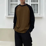 WIAOFELLAS  -  Men's Long-Sleeved Tops Cotton Fleece Fashion Comfortable Versatile Hip-Hop Street American Style Contrasting Color Pullovers