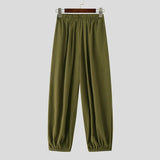 WIAOFELLAS  -  Men Pants Solid Color Elastic Waist Loose Wide Leg Trousers Men Streetwear 2025 Joggers Fashion Casual Long Pants S-5XL