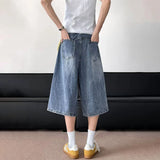 WIAOFELLAS  -  Fashion Men's Gradient Do Old Casual Denim Shorts Trendy 2025 Summer High-waisted Loose Wide Leg Short Pants Male