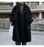 WIAOFELLAS  -  Korean Trend Men's Loose Casual Double-breasted Overcoat Autumn Winter Fashion New Long Sleeve Woolen Long Coat Cardigans Jacket