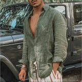 Wiaofellas  -  Men's Casual Fashion Solid Color Shirts Lapel Long Sleeve Thin Cardigan Spring Summer Beach Loose Button Shirt