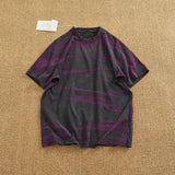 WIAOFELLAS  -  Loose off rotator sleeve American short sleeve T-shirt male personality print heavy industry old washed cotton half sleeve T