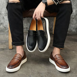 Wiaofellas  -  Men's Casual Shoes Embossed Leather Men Fashion British Style Penny Loafers Mens Slip-on Thick Sole Outdoor Flats