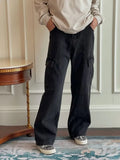 WIAOFELLAS  -  Vintage Cargo Jeans Korean Style Straight Leg Casual Large Pocket Design Autumn New Trendy Denim Pants Men's