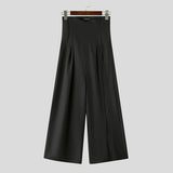 WIAOFELLAS  -  Men Pants Solid Color High Waist Joggers Loose Hollow Out Trousers Men Streetwear 2025 Pleated Casual Wide Leg Pants Men
